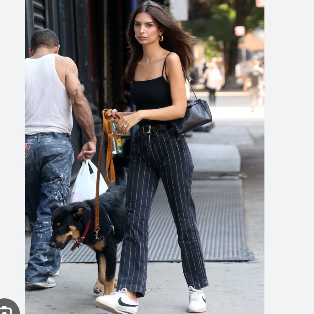 Reformation Black Pinstripe Straight Leg Jeans